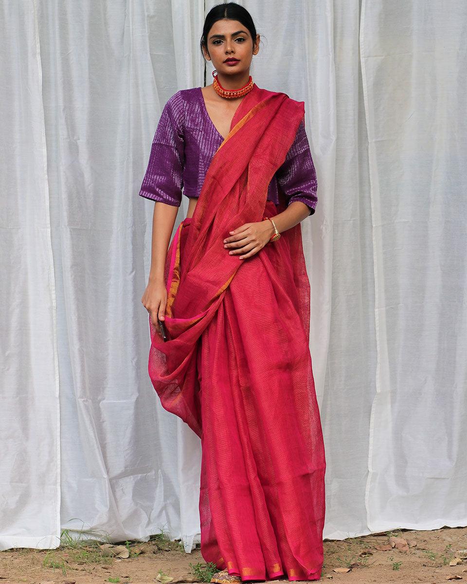 Nalini Handwoven Linen Saree - Bageecha