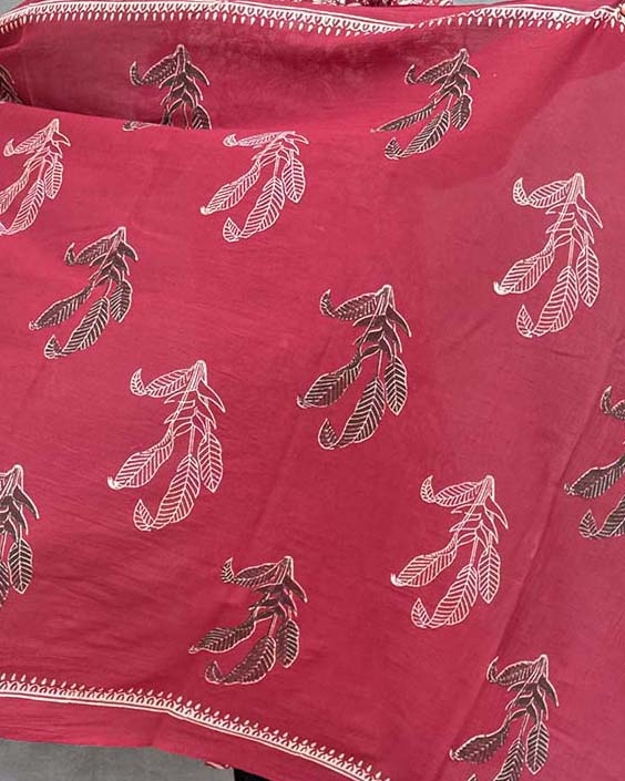 Breeze Maroon Block printed Cotton Saree
