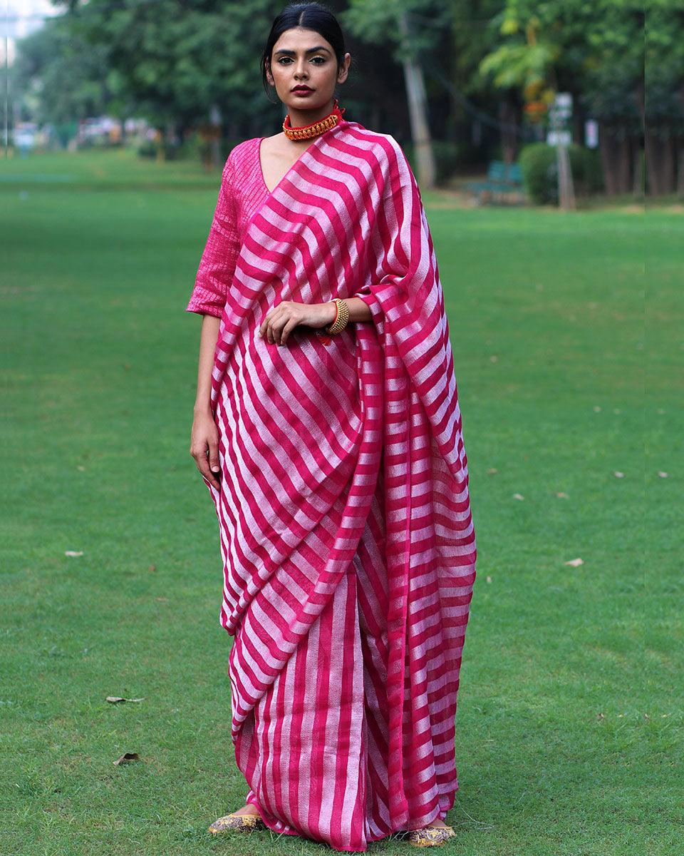 Gulaab Handwoven Linen Saree - Bageecha