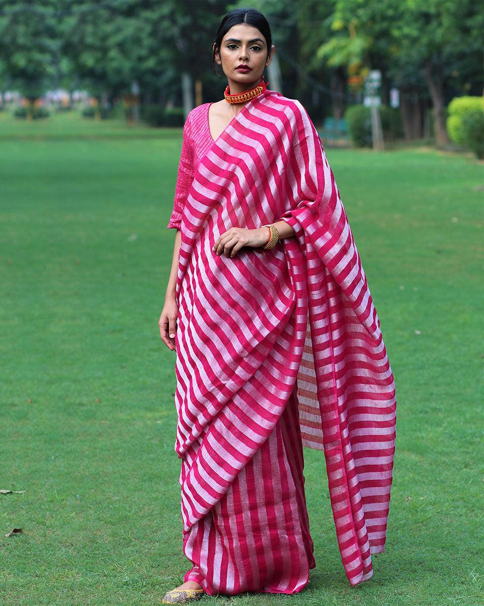 Gulaab Handwoven Linen Saree - Bageecha