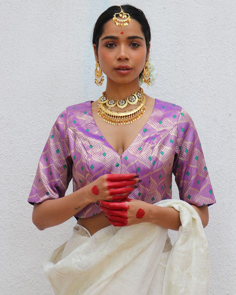 Jenive Purple Brocade Blouse