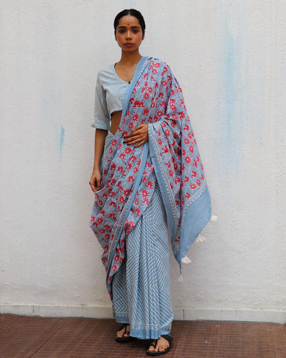 Cotton saree blue | saree for women | Cotton saree online