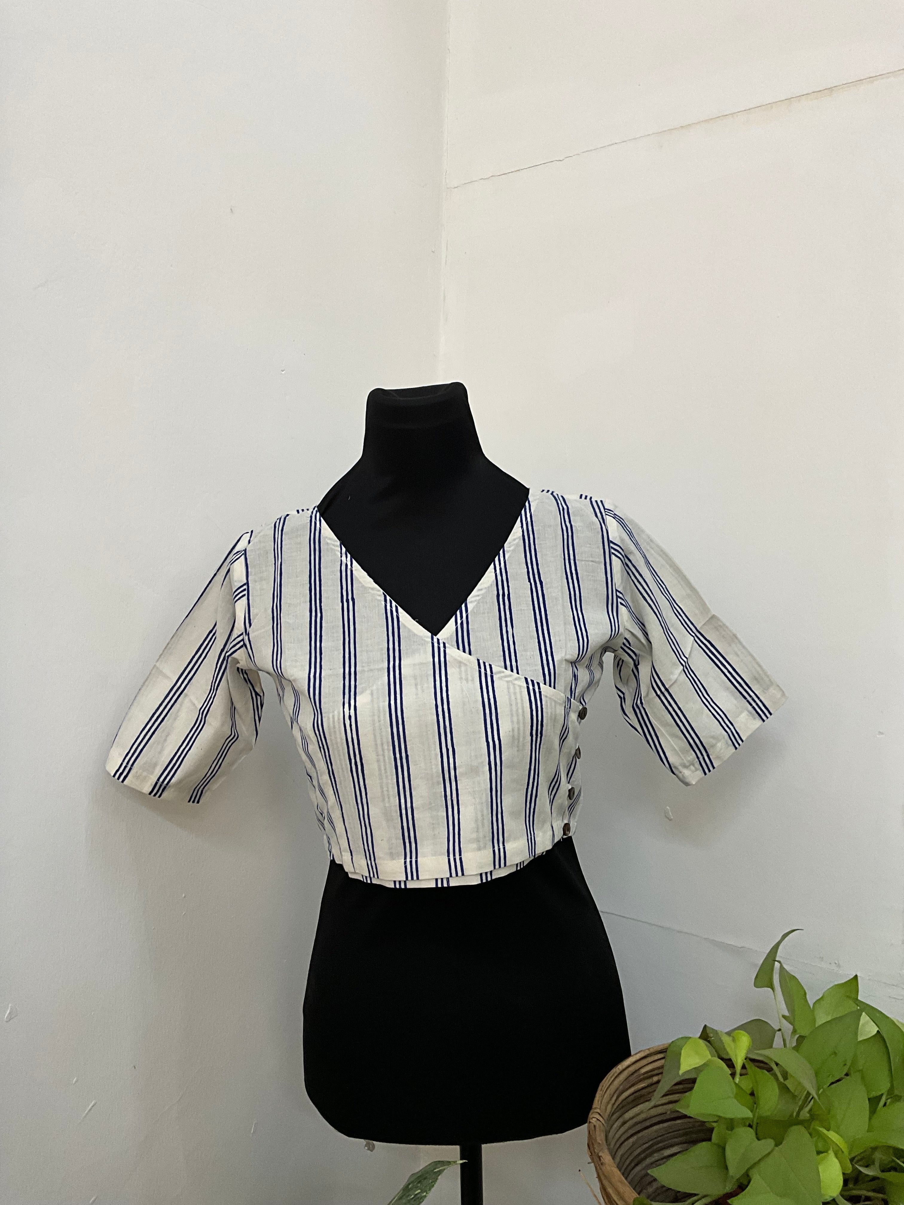 Aabha White Handblock Print Cotton Blouse - Noor