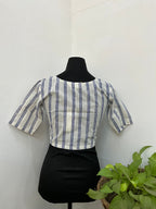 Aabha White Handblock Print Cotton Blouse - Noor