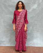 Moonlight Maroon Block printed Cotton Saree - Soil