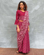 Moonlight Maroon Block printed Cotton Saree - Soil