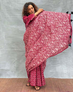 Moonlight Maroon Block printed Cotton Saree - Soil
