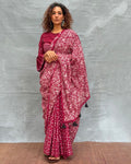 Moonlight Maroon Block printed Cotton Saree - Soil