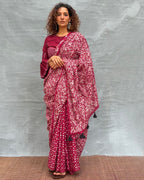 Moonlight Maroon Block printed Cotton Saree - Soil