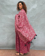 Moonlight Maroon Block printed Cotton Saree - Soil