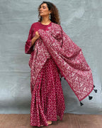 Moonlight Maroon Block printed Cotton Saree - Soil