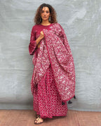 Moonlight Maroon Block printed Cotton Saree - Soil