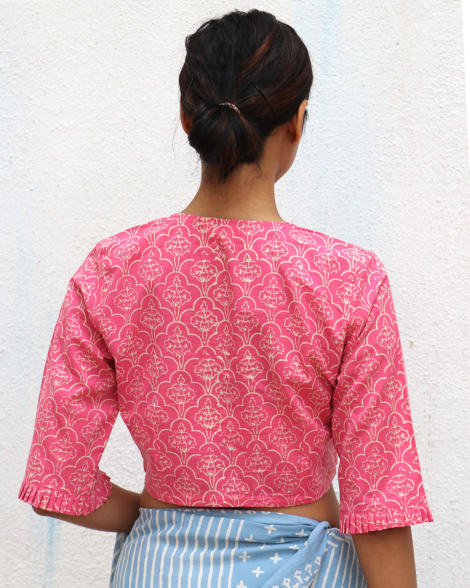 Venusian Wonder Handblock Printed Cotton Crop Top Blouse