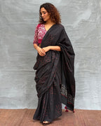 Song of Soil Black Block printed Cotton Saree