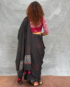 Song of Soil Black Block printed Cotton Saree