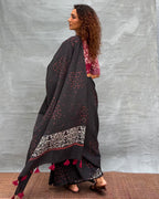Song of Soil Black Block printed Cotton Saree