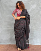 Song of Soil Black Block printed Cotton Saree