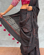 Song of Soil Black Block printed Cotton Saree