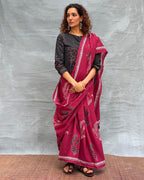 Breeze Maroon Block printed Cotton Saree