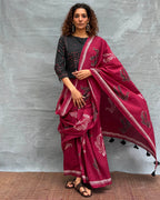 Breeze Maroon Block printed Cotton Saree