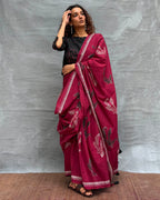 Breeze Maroon Block printed Cotton Saree