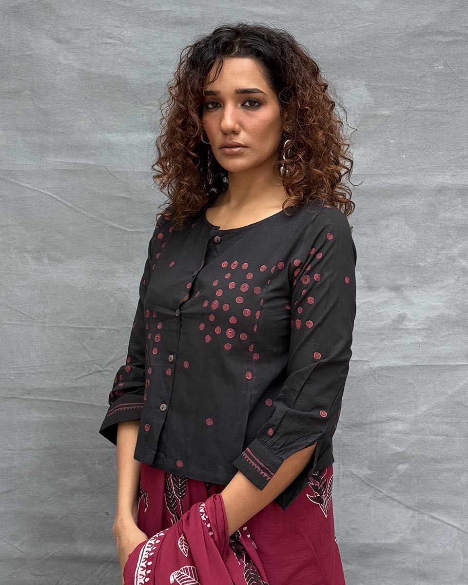 Fields of Feathers Blockprinted Cotton Blouse