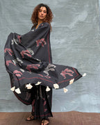 Raindrop Black Block printed Cotton Saree
