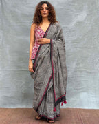 Blush of Dusk Black Block printed Cotton Saree