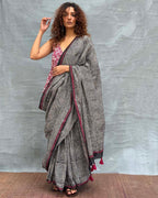 Blush of Dusk Black Block printed Cotton Saree