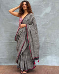 Blush of Dusk Black Block printed Cotton Saree
