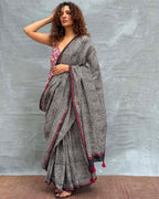 Blush of Dusk Black Block printed Cotton Saree