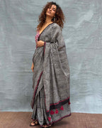 Blush of Dusk Black Block printed Cotton Saree