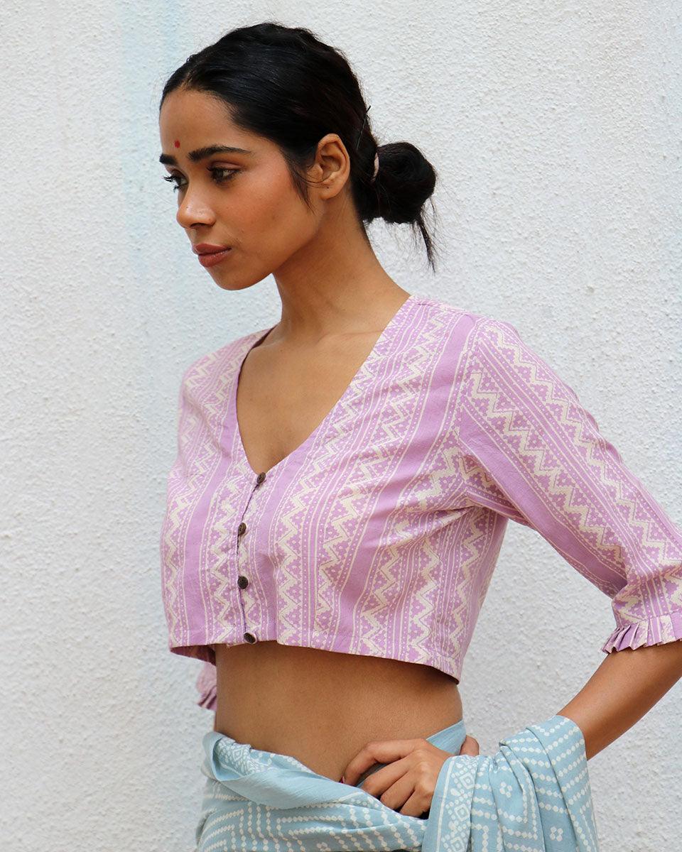 Ethereality Handblock Printed Cotton Crop Top Blouse