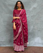 Wings over Waters Blockprinted Cotton Saree - Soil