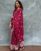 Wings over Waters Blockprinted Cotton Saree - Soil