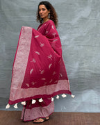Wings over Waters Blockprinted Cotton Saree - Soil