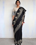 Black Cotton Saree | mul mul cotton saree | Cotton saree online | Black Saree Cotton | Chidiyaa