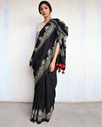 Black Cotton Saree | mul mul cotton saree | Cotton saree online | Black Saree Cotton | Chidiyaa