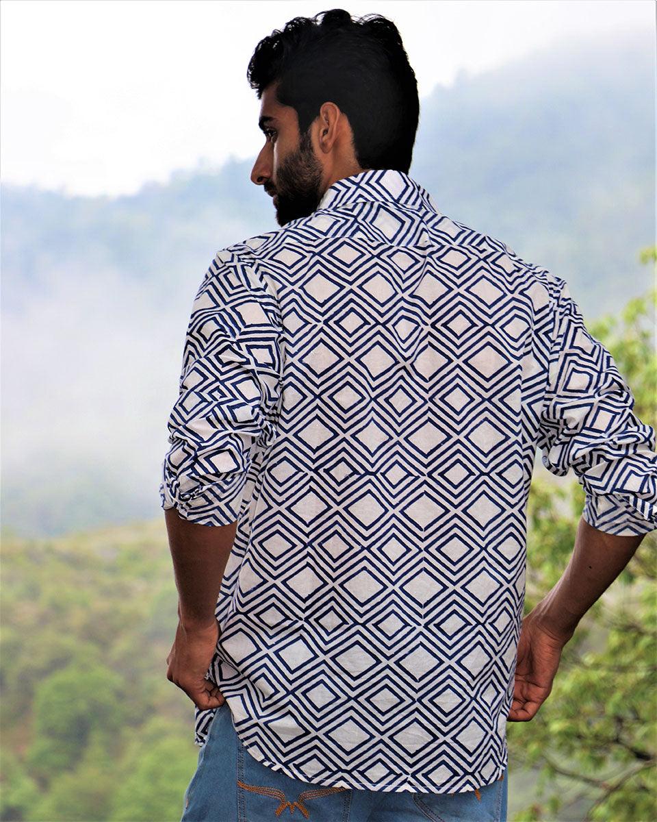 Ivory Block Printed Cotton Shirt