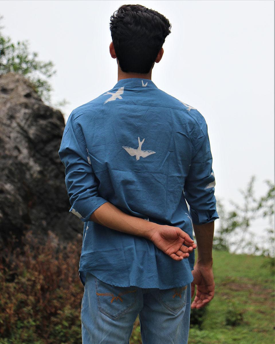 Blue Flyon Block Printed Cotton Shirt