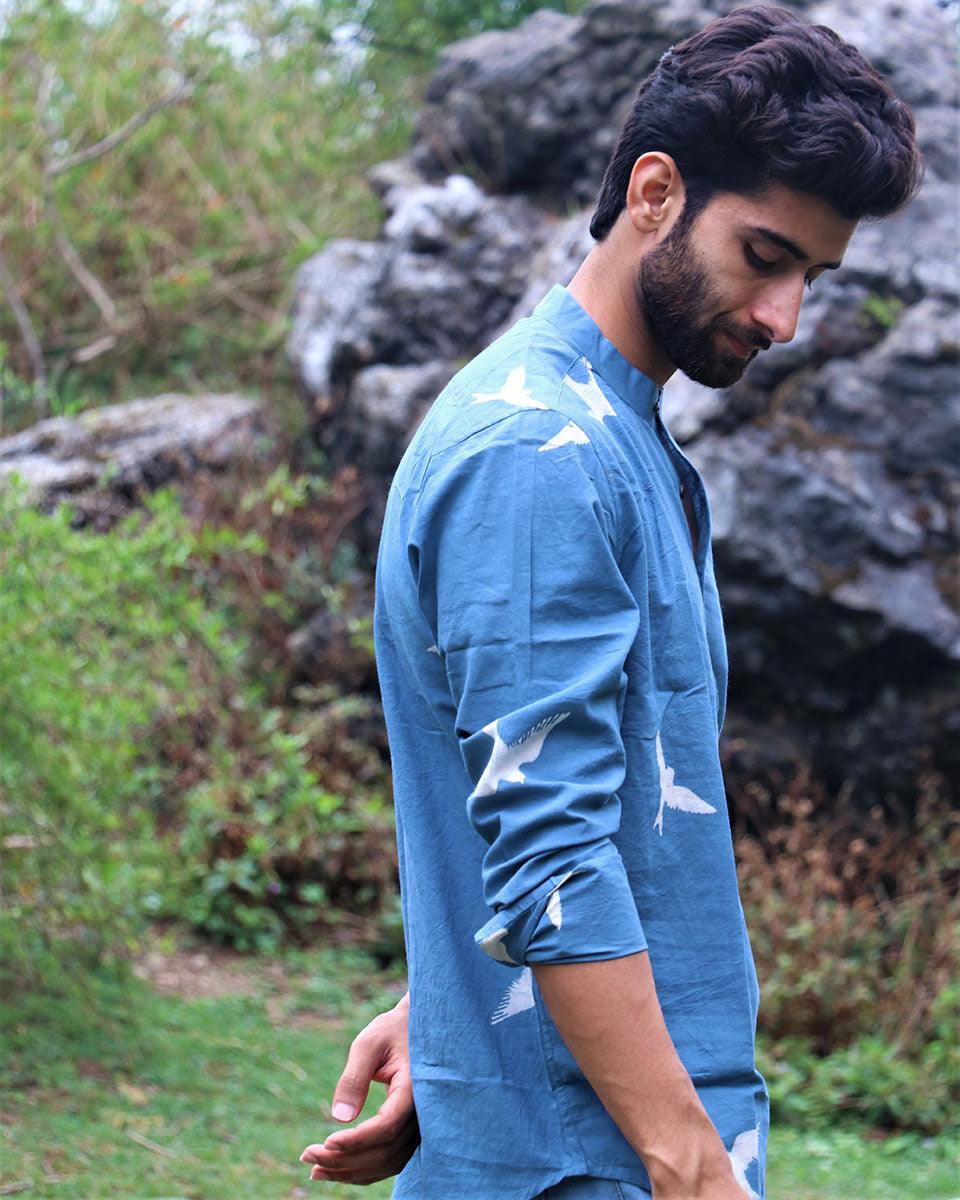 Blue Flyon Block Printed Cotton Shirt