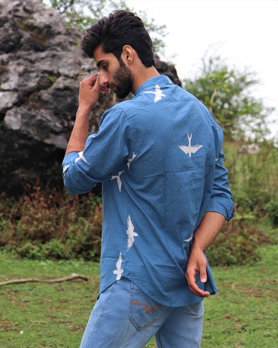Blue Flyon Block Printed Cotton Shirt