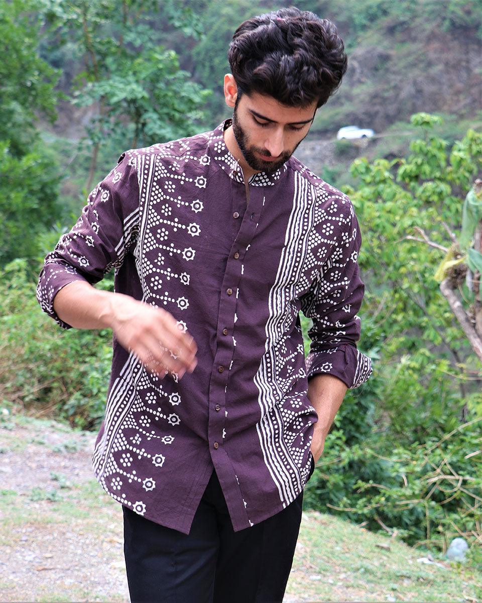 Brown Block Printed Cotton Shirt
