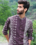 Brown Block Printed Cotton Shirt