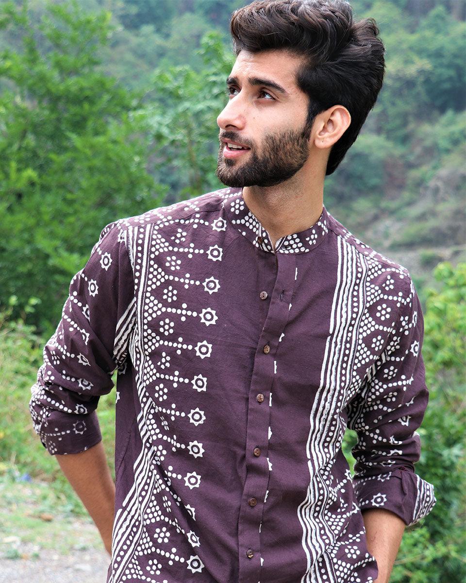 Brown Block Printed Cotton Shirt