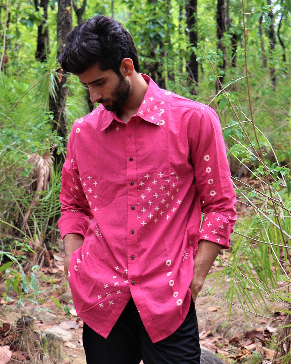Pink Block Printed Cotton Shirt