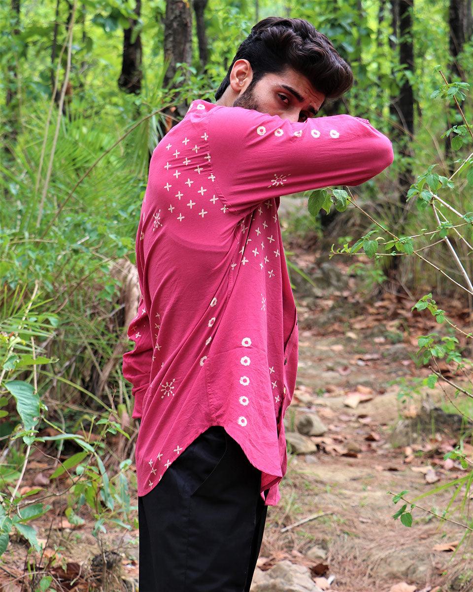 Pink Block Printed Cotton Shirt