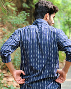 Midnight Blue Block Printed Cotton Shirt