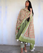 Olive Green Pure Cotton Blockprinted Dupatta-Ajooni