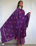 Purple Pure Cotton Block Pritned Dupatta-Ajooni